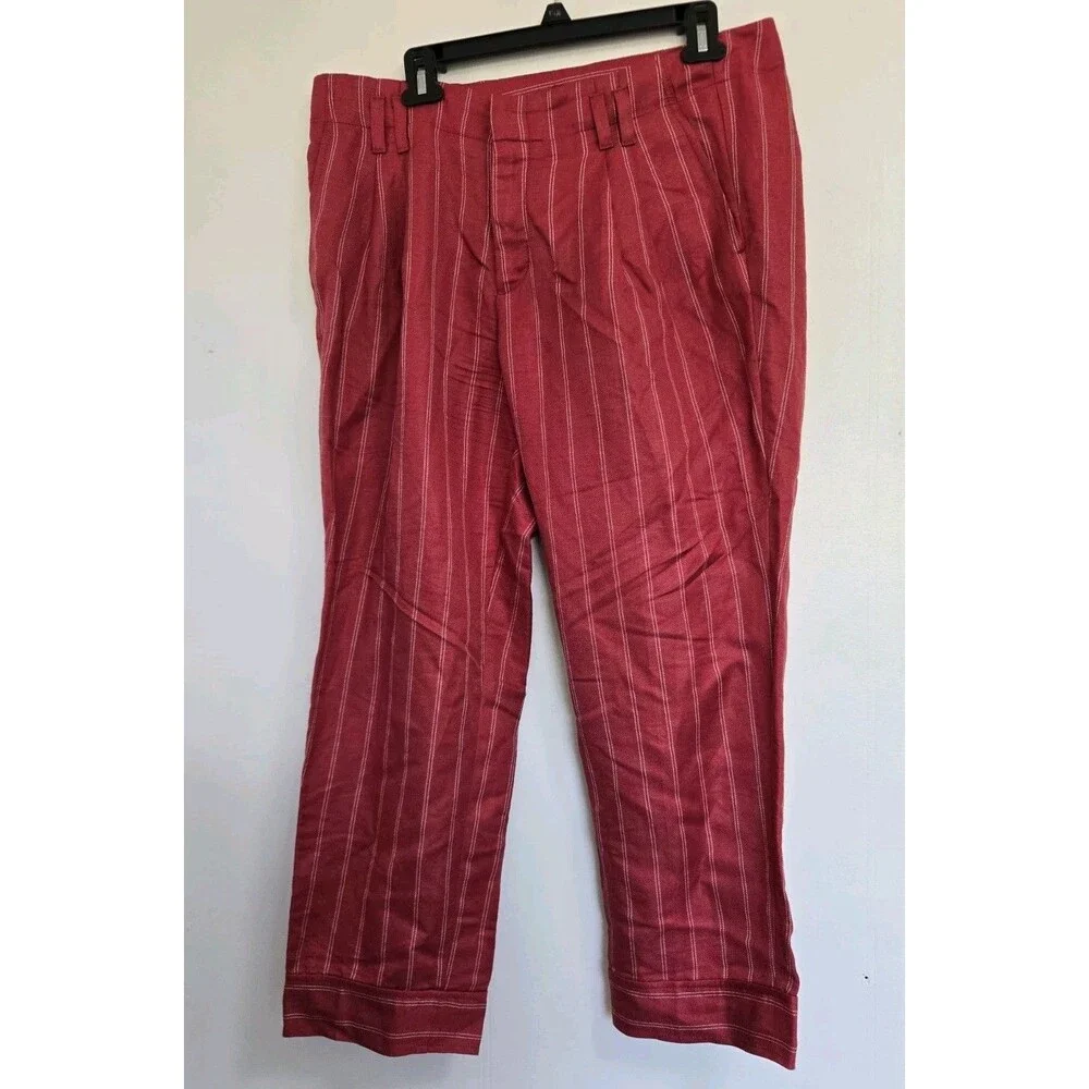 Banana Republic Pants Womens 8 Avery Linen Blend‎ Red Pinstripe Beach Office